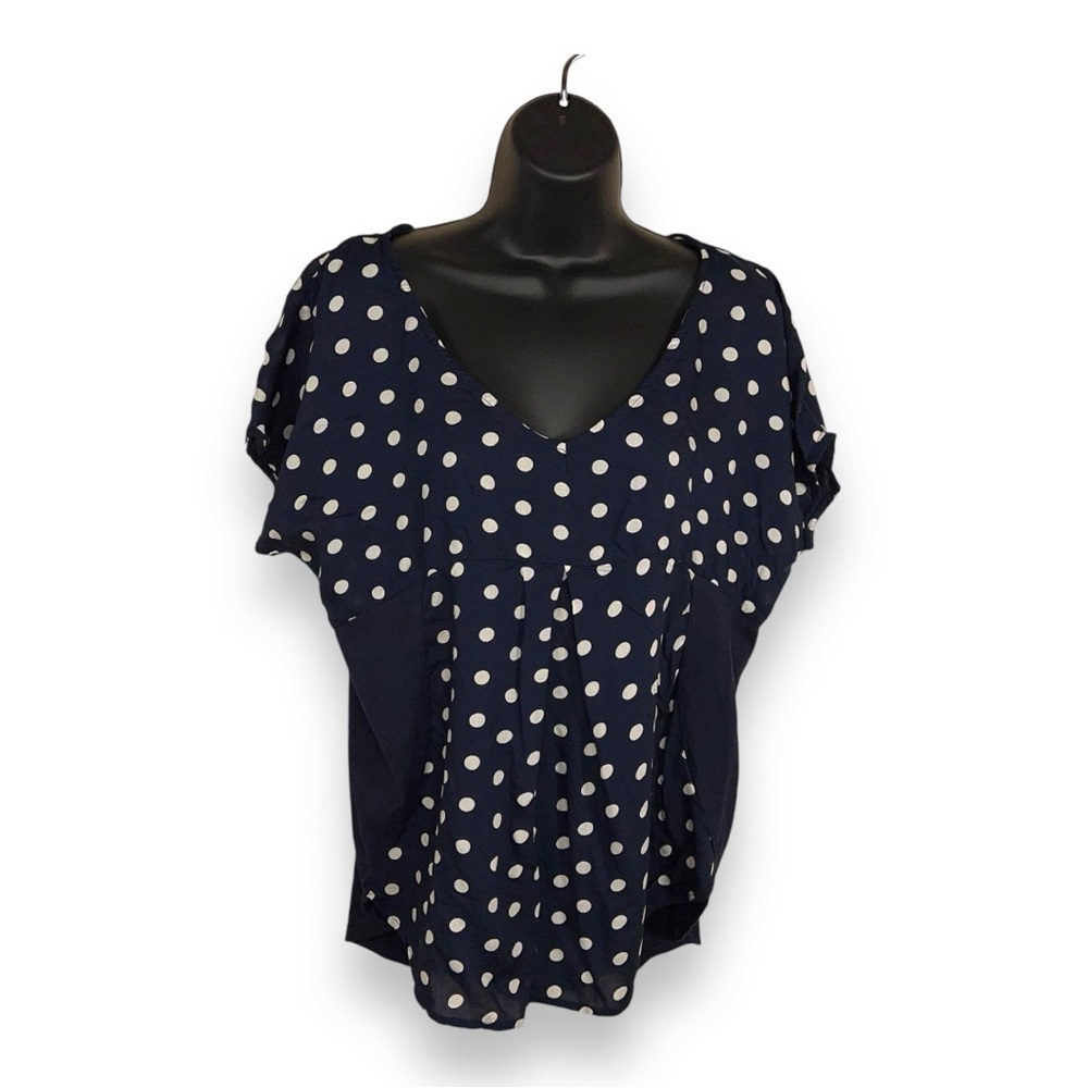 MEDIUM PORRIDGE BLUE WHITE POLKA DOT PRINT TOP SHORT SLEEVE